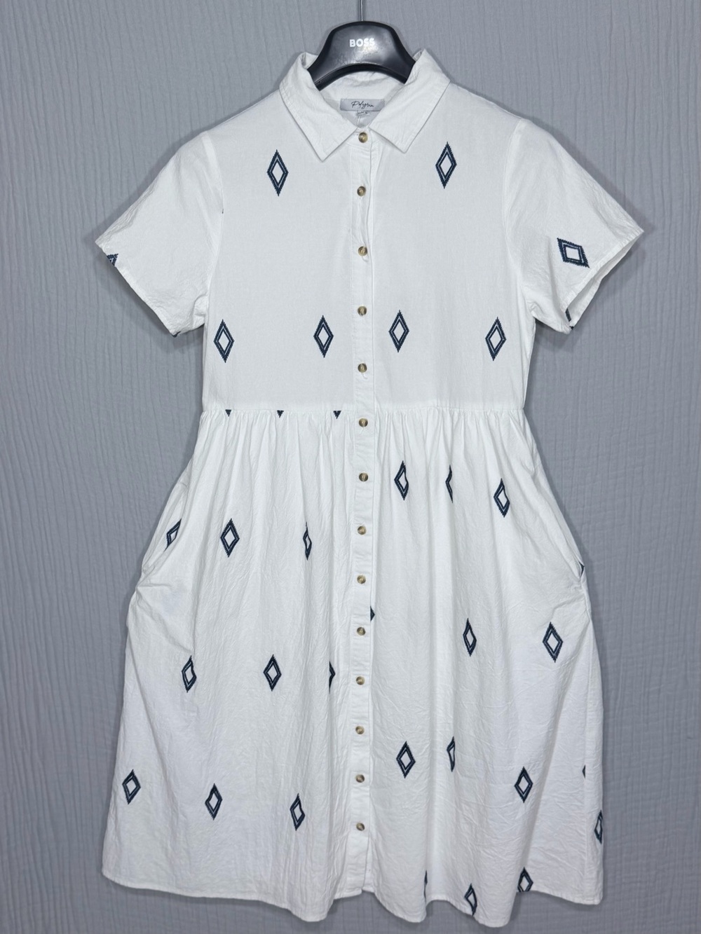 Polagram | White Embroidered Button Front | 100% Cotton | Shirt Dress | Medium - Picture 2 of 7